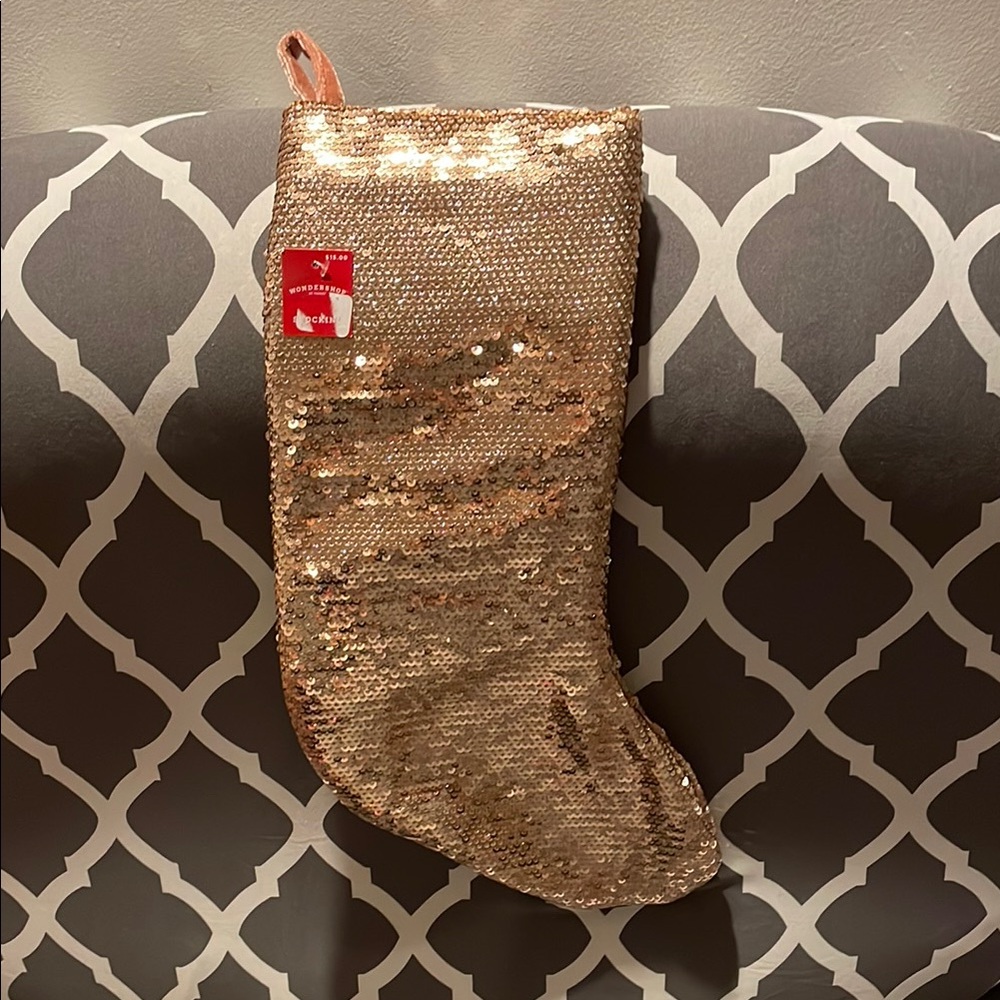 Rose Gold Sequin Holiday Stocking